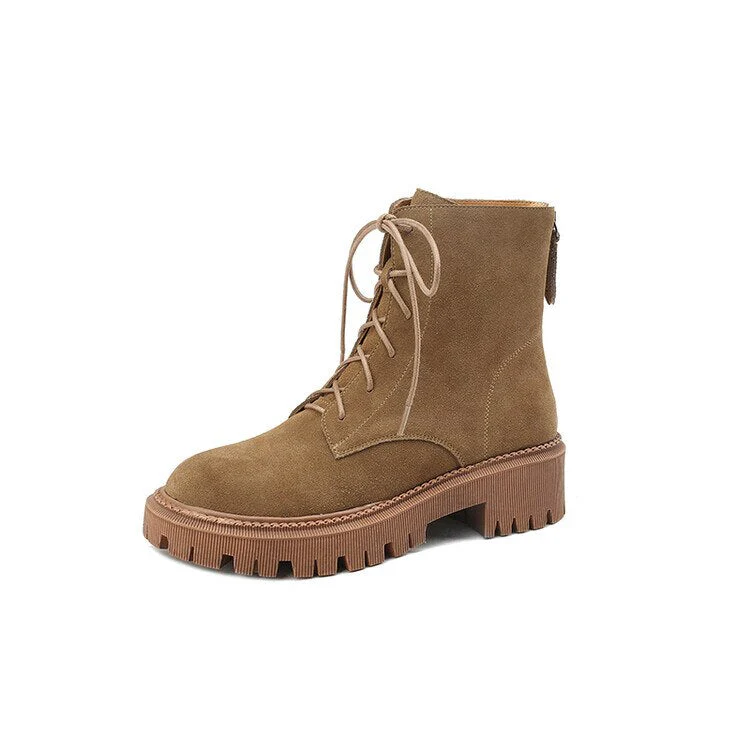 deanwangkt Autumn Boots     Autumn Women Boots Cow Suede Leather Boots Women Round Toe Chunky Heel Boots Winter Short Boots Casual Platform Shoes for Women - Deanwangkt