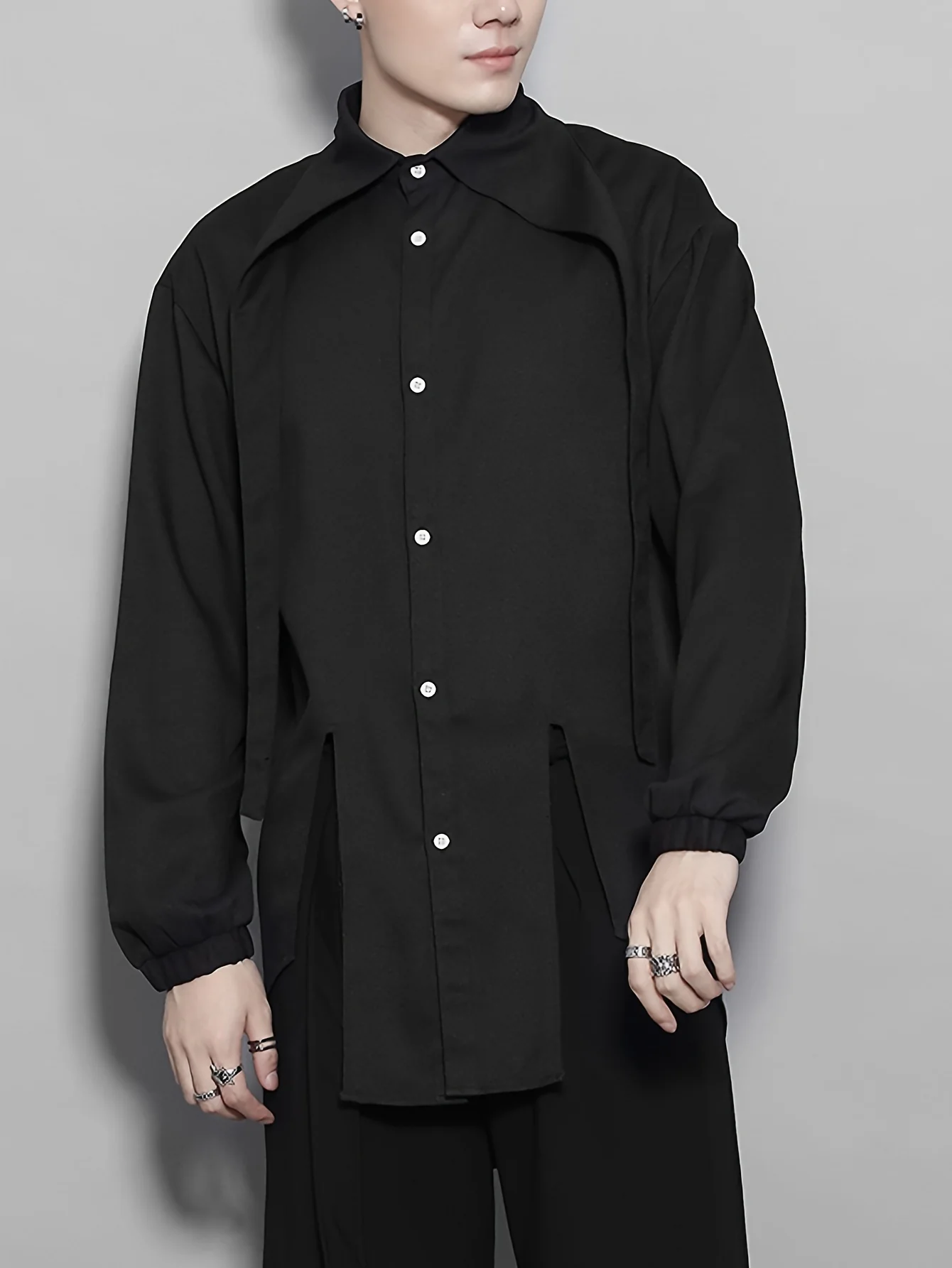 deanwangkt  Men's Solid Shirt Top Unique Collar Long Sleeve Closure Male Casual Cotton Blend Shirt For Men Daily Vacation Streetwear - Deanwangkt