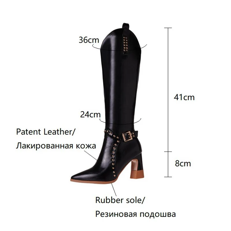deanwangkt  fashion inspo    NEW Fall Shoes for Women Pointed Toe Square Heel Boots Split Leather Knee High Boots Rivet Plus Size Women Shoes High Heel Boots - Deanwangkt