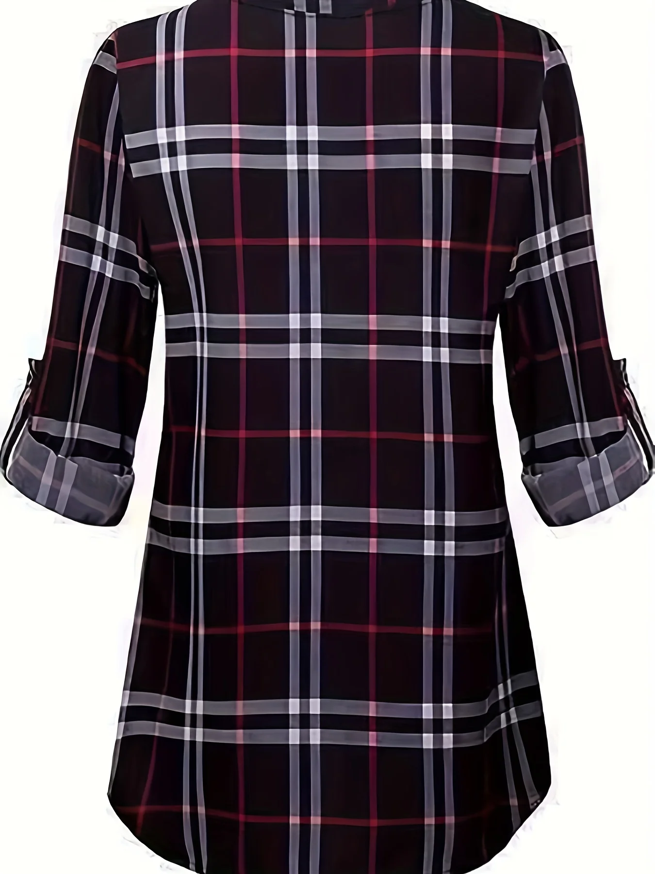 Plaid Print Notch Neck Blouse, Casual Long Sleeve Blouse For Spring & Fall, Women's Clothing - Deanwangkt