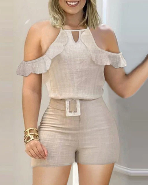 deanwangkt Women Fashion Sleeveless Plain Crop Top Sexy High Waist Skinny Bodycon Long Trousers Two Pieces Suit Flare Pants Set With Belt - Deanwangkt