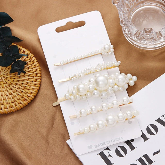 3/4/5pcs/Set Women Girls Elegant Full Pearls Geometric Hair Clips Sweet Hair Ornament Hairpin Barrette Headband Hair Accessories - Deanwangkt