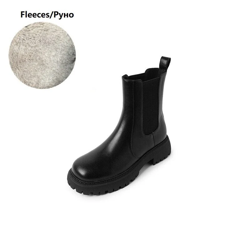 deanwangkt  fashion inspo   NEW Fall/Winter Shoes Women Split Leather Ankle Boots Round Toe Chunky Shoes for Women Solid Chelsea Boots Leisure Black Boots - Deanwangkt