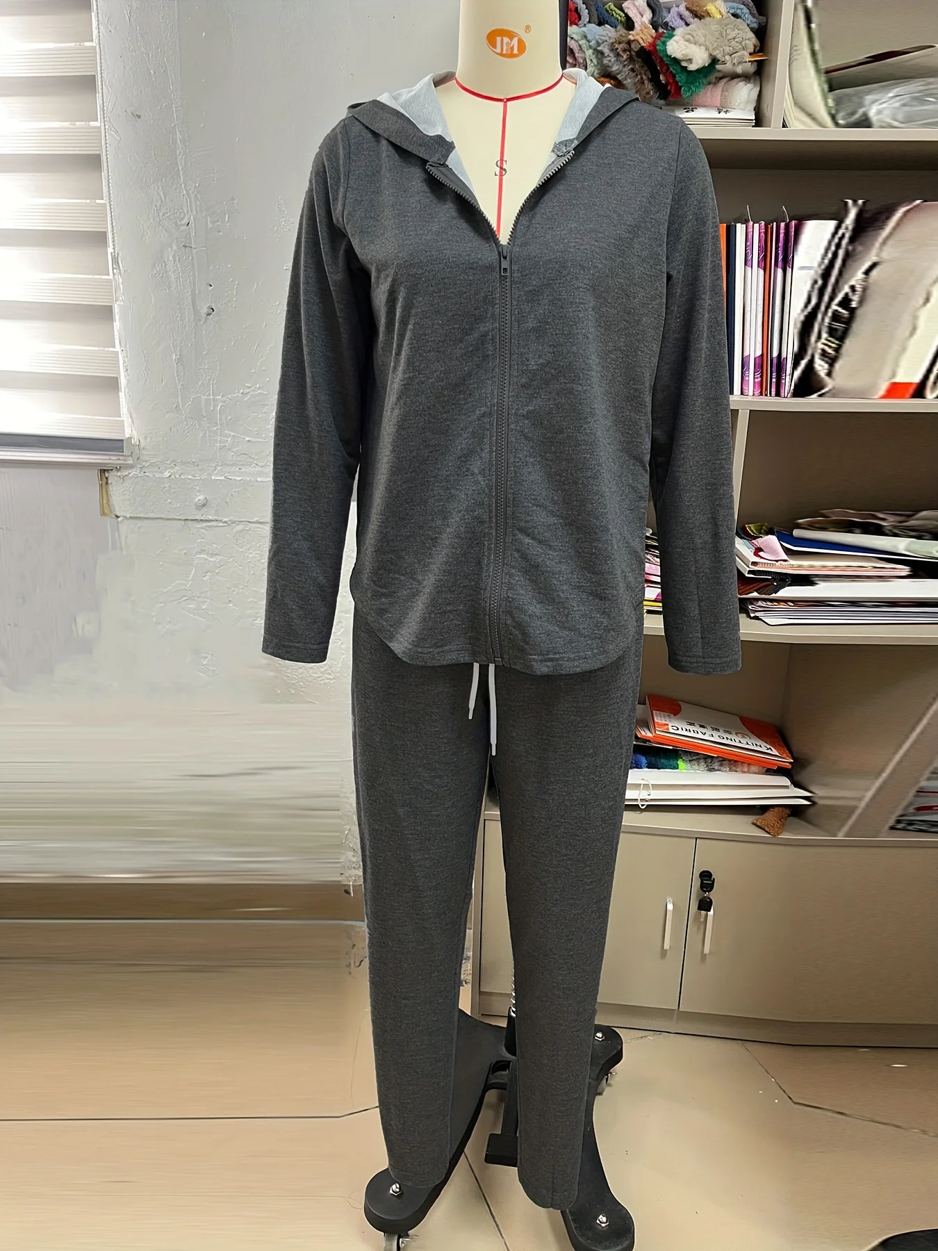 deanwangkt-1  Solid Casual Two-piece Set, Zip Up Hooded Long Sleeve Tops & Drawstring Long Length Pants Outfits, Women's Clothing - Deanwangkt