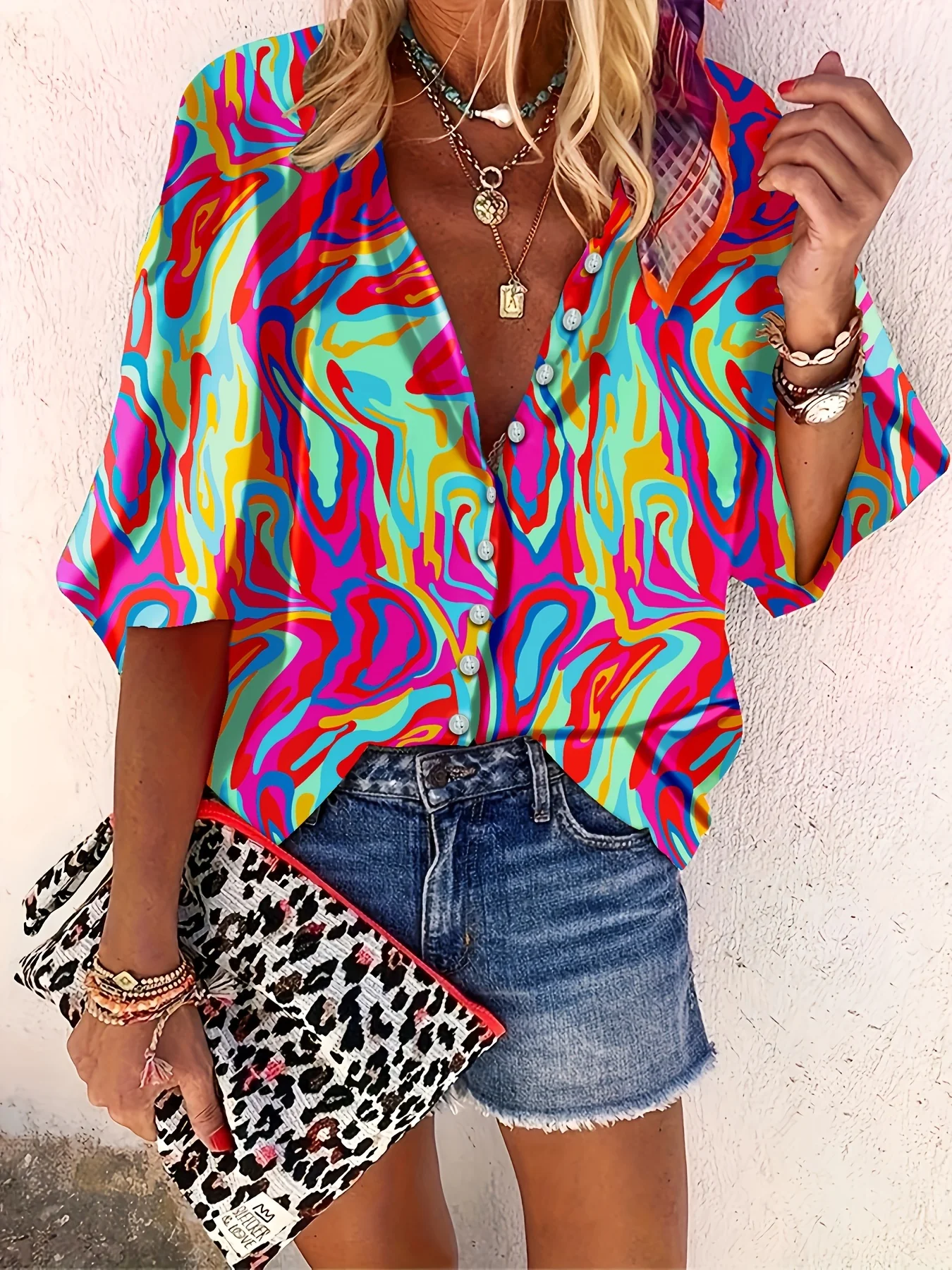 Floral Print Button Front Blouse, Casual Long Sleeve Crew Neck Blouse For Spring & Fall, Women's Clothing - Deanwangkt