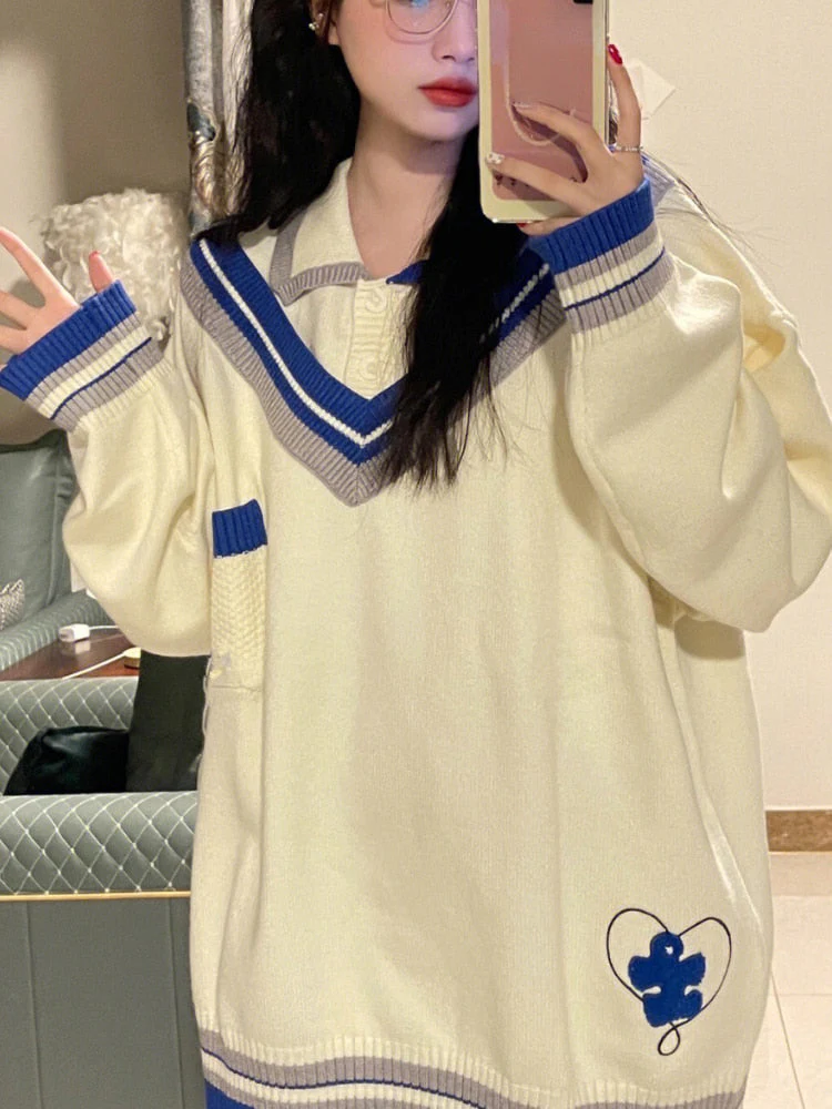 deanwangkt  Autumn Elegant Knitted Sweater Women Long Sleeve Loose Casual Y2k Tops Vintage Pullover Office Lady Korean Style Blouse - Deanwangkt