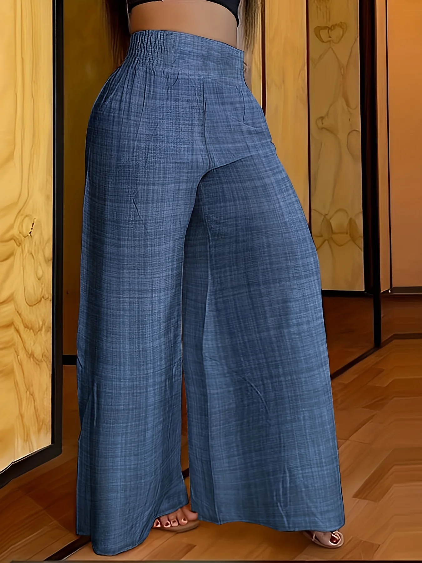 Solid Simple Palazzo Pants, Casual Wide Leg Elastic Waist Pants, Women's Clothing - Deanwangkt