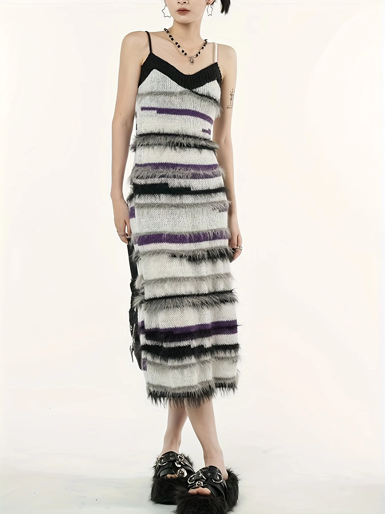 deanwangkt  Fringe Trim Cami Dress, Casual Knit Sleeveless Dress For Spring & Fall, Women's Clothing - Deanwangkt