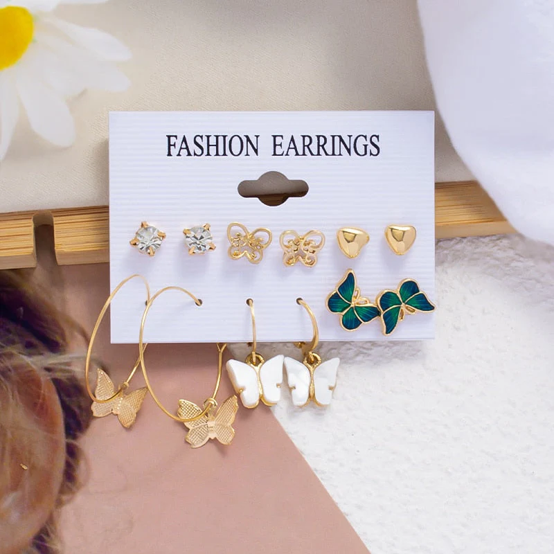 DEANWANGKT Boho Women's Earrings Vintage Punk Gold Color Metal Acrylic Big Circle Pearls Hoop Earring Set for Woman Girl Trend Jewelry - Deanwangkt