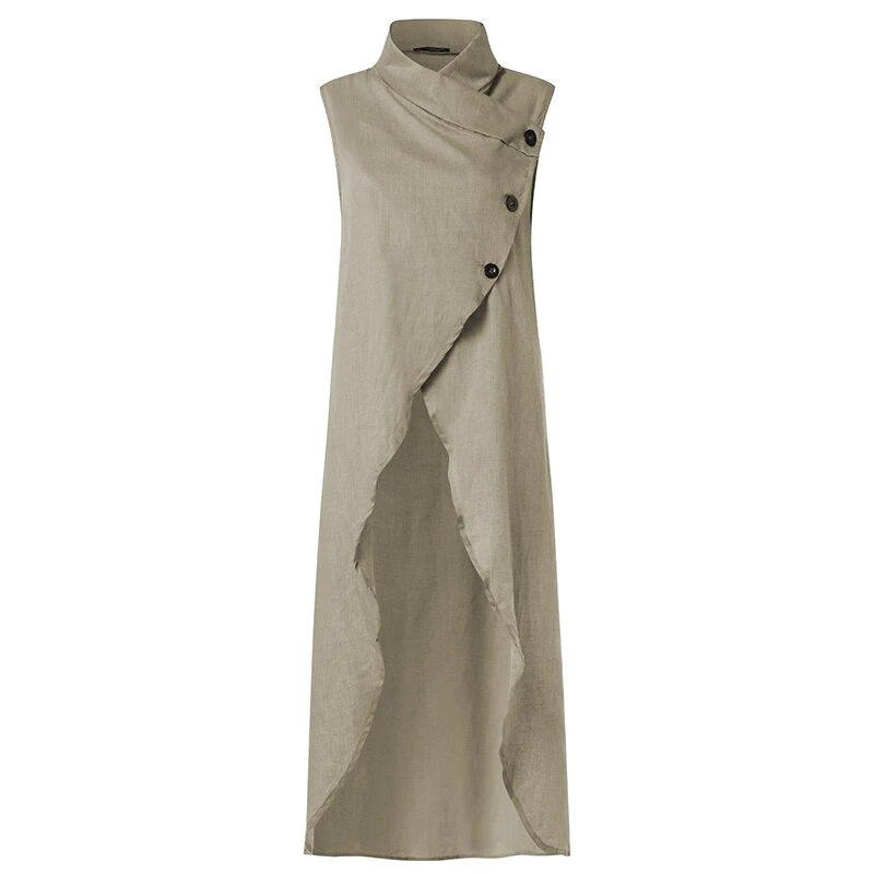 deanwangkt Celmia Women Asymmetrical Blouses  Summer Sleeveless Breathable Thin Tops Casual Chic Split Long Shirts Blusas Femmininas - Deanwangkt