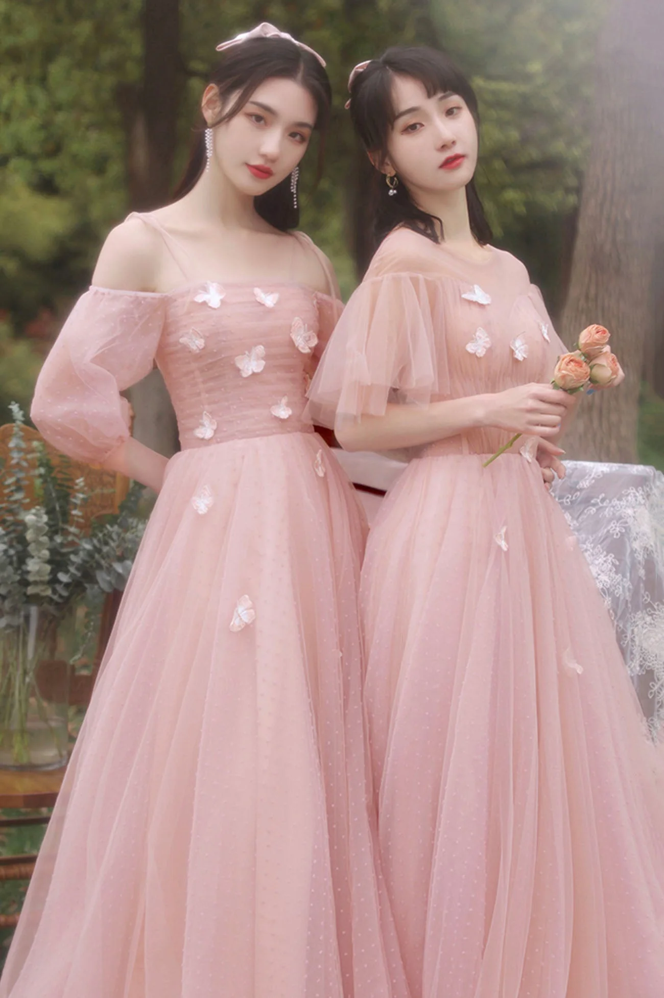 solvbao Pink Tulle Long Prom Dresses, Pink A-Line Tulle Party Dresses - Deanwangkt