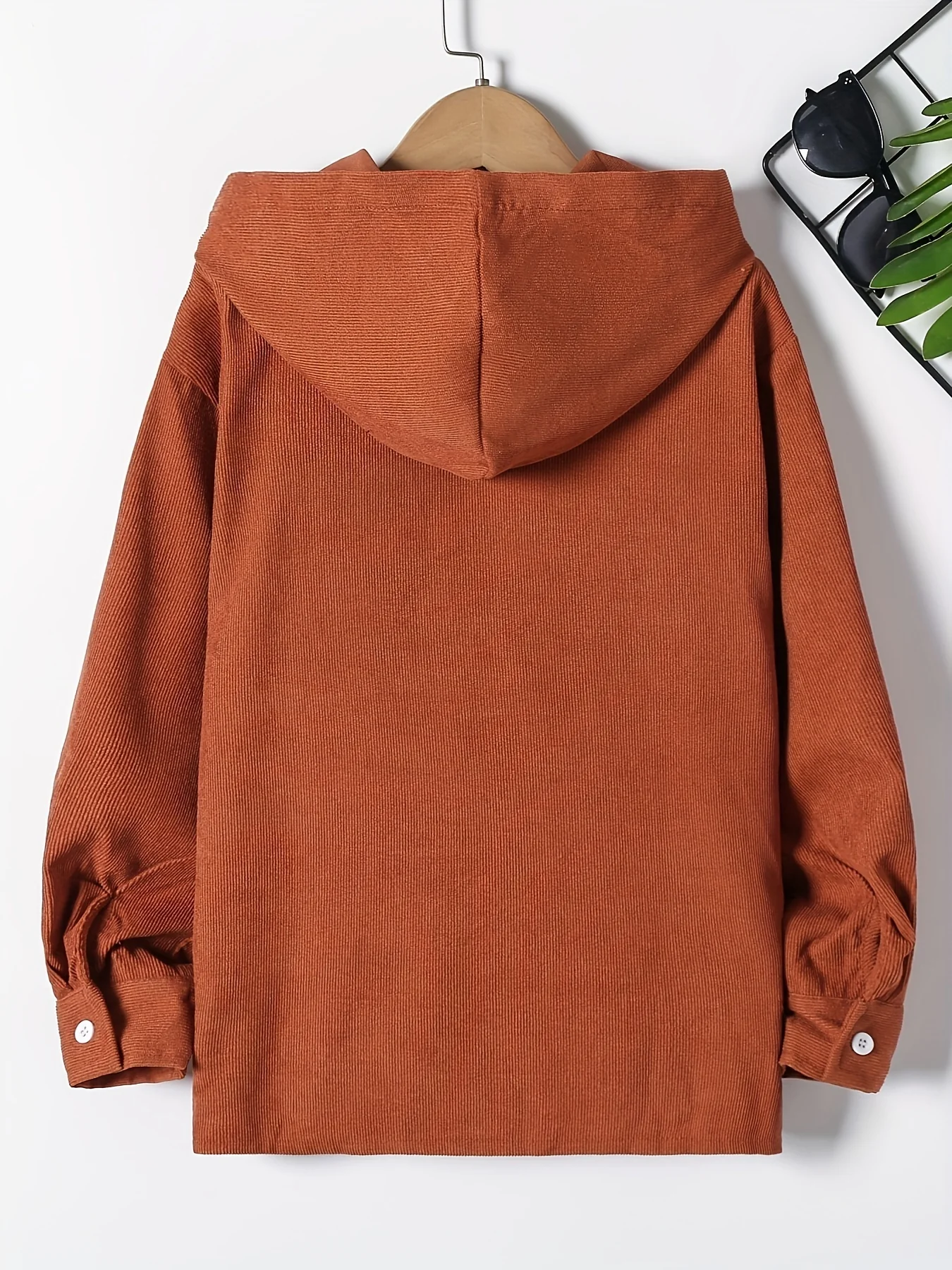 Kids Boys Solid Corduroy Hooded Shirts Long Sleeve Button Down Tops Spring Fall Outwear Shirts Jacket Clothes - Deanwangkt