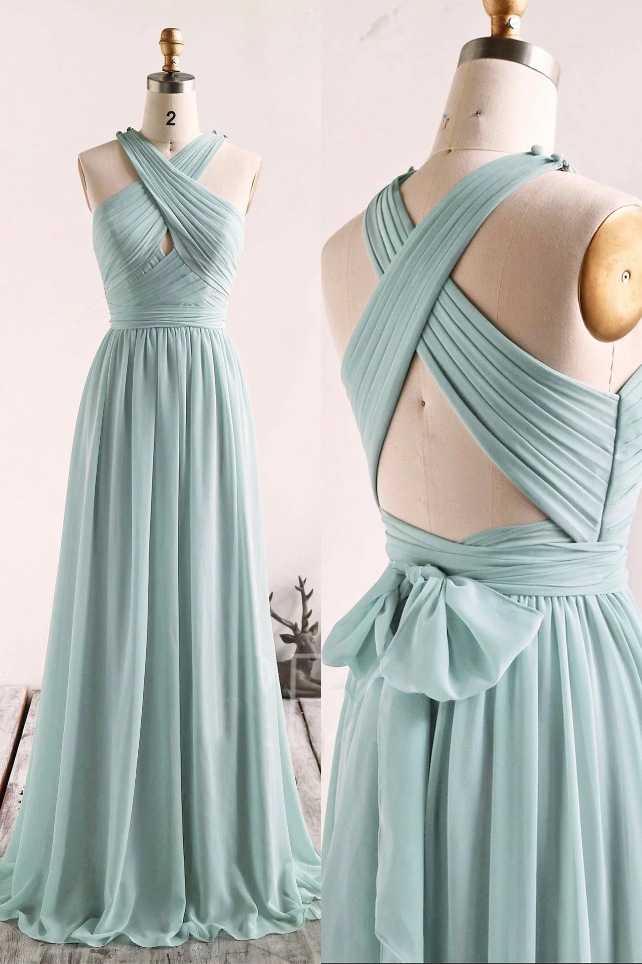 solvbao Simple Chiffon Long Prom Dress, Blue A-Line Evening Party Dress - Deanwangkt