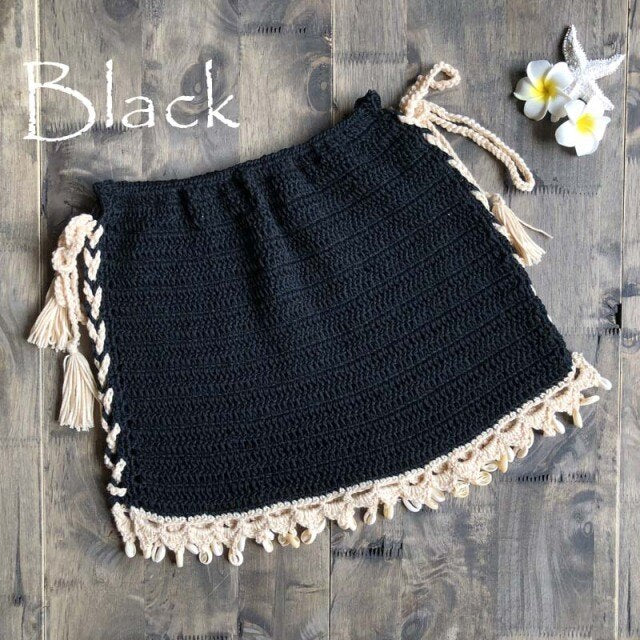 New Sexy Crochet Beach Skirt Cotton Swimsuit Fused Skirt Casual Beach Running Lace See Through Slim Mini Skirts - Deanwangkt