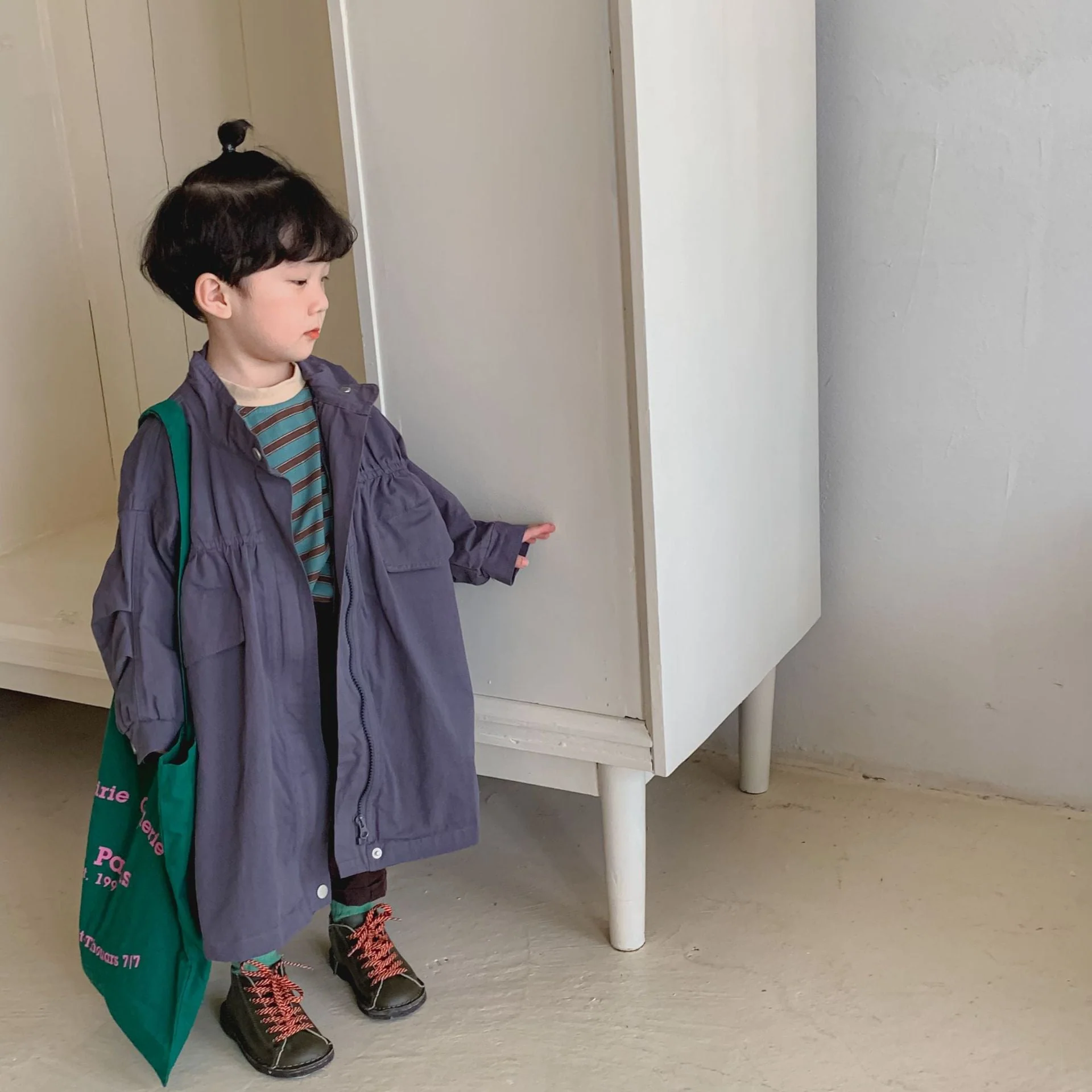 deanwangkt outerwear turn-down collar full sleeve knee length zipper soft casual comfortable simple modern autumn children unisex - Deanwangkt