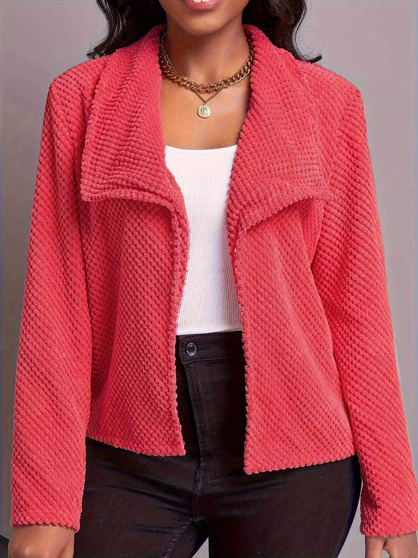 Open Front Lapel Jacket, Casual Long Sleeve Jacket For Fall & Winter, Women's Clothing - Deanwangkt