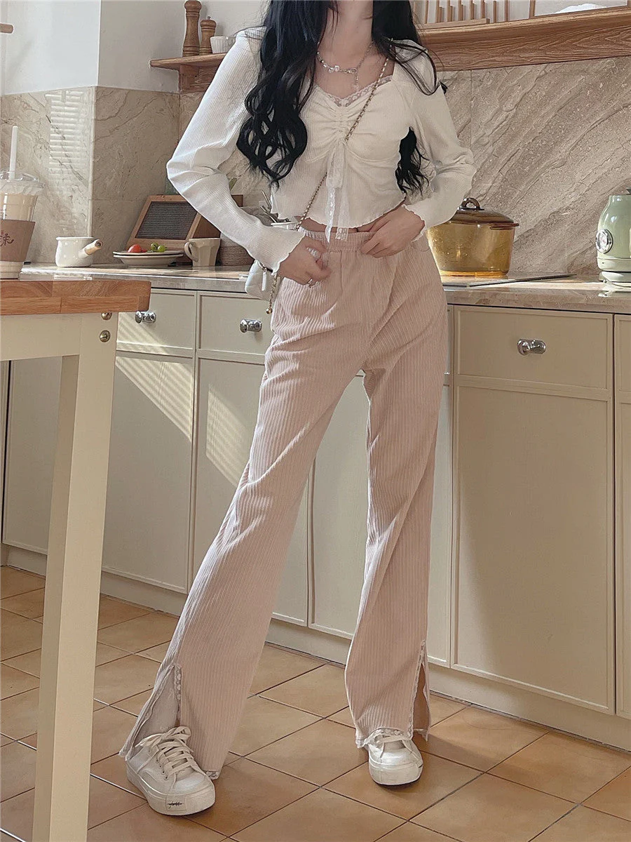 deanwangkt Autumn White Kawaii Lolita Female Blouse Lace Japanese Sweet Long Slevee Tops Women Knitted Casual Korean Designer Clothing - Deanwangkt