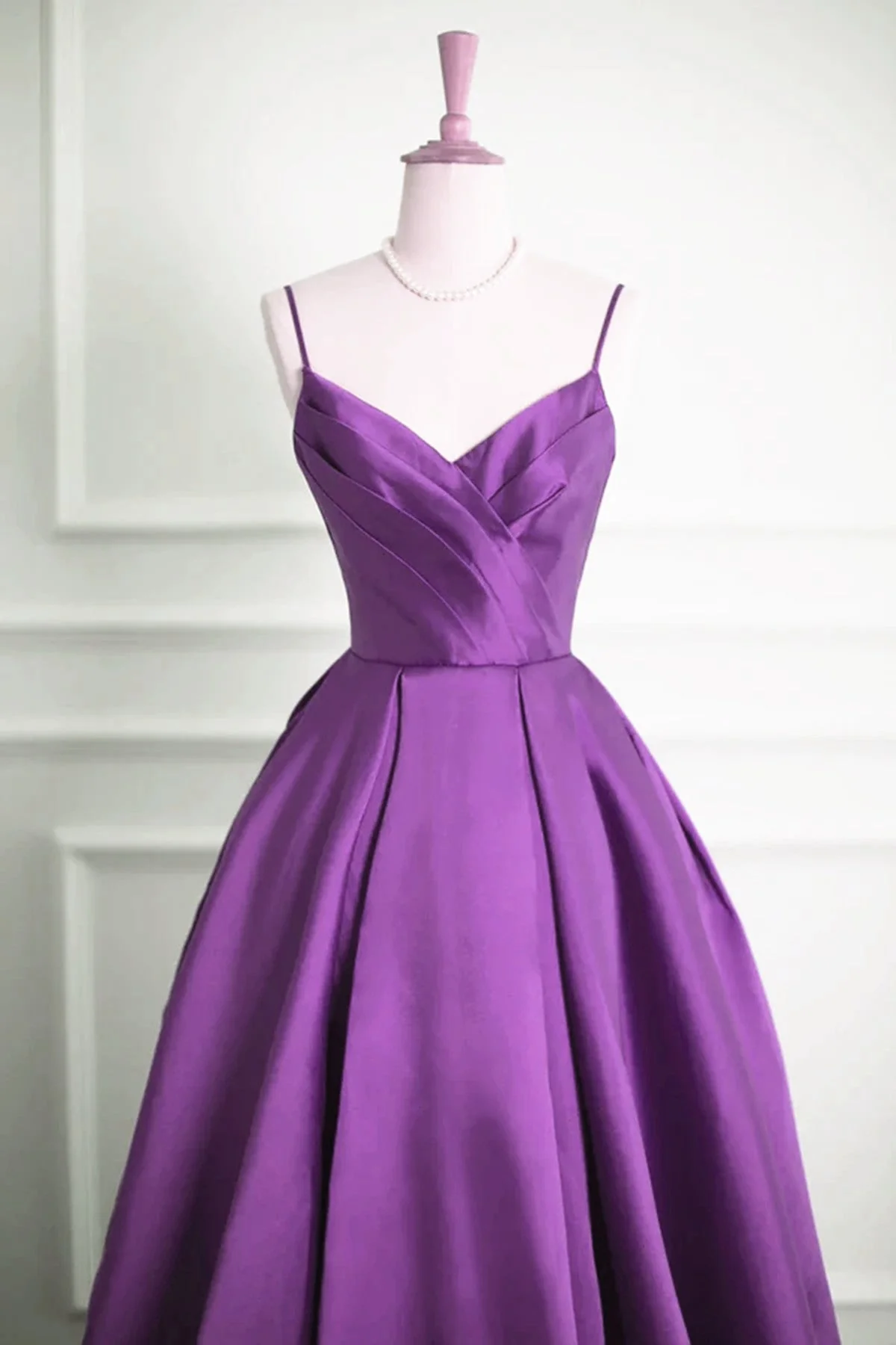 Solvbao Purple Satin V-neckline Straps Long Prom Dress, Purple Evening Dress Formal Dress - Deanwangkt