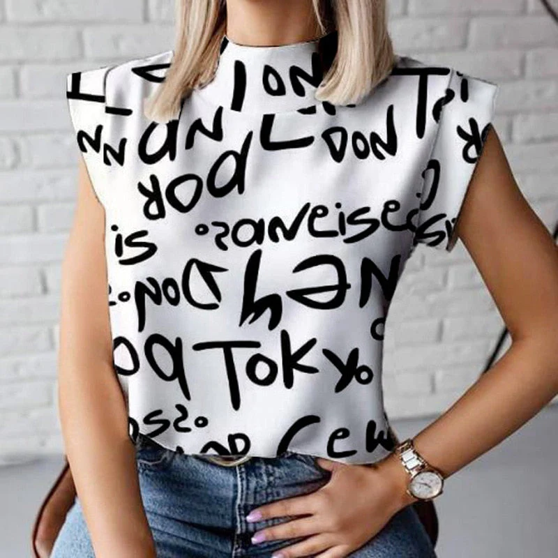 deanwangkt Casual O-neck Short Sleeve Shirt Blouse Office Lady Spring Summer Fashion Elegant Letter Print Shirts For Women Female Tops - Deanwangkt