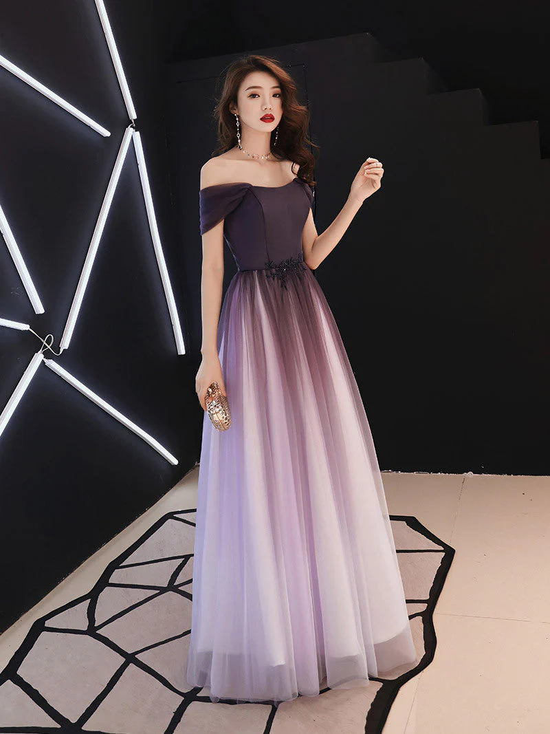 Solvbao Beautiful Light Purple Gradient Tulle Long Formal Dress, Off Shoulder Prom Dress - Deanwangkt