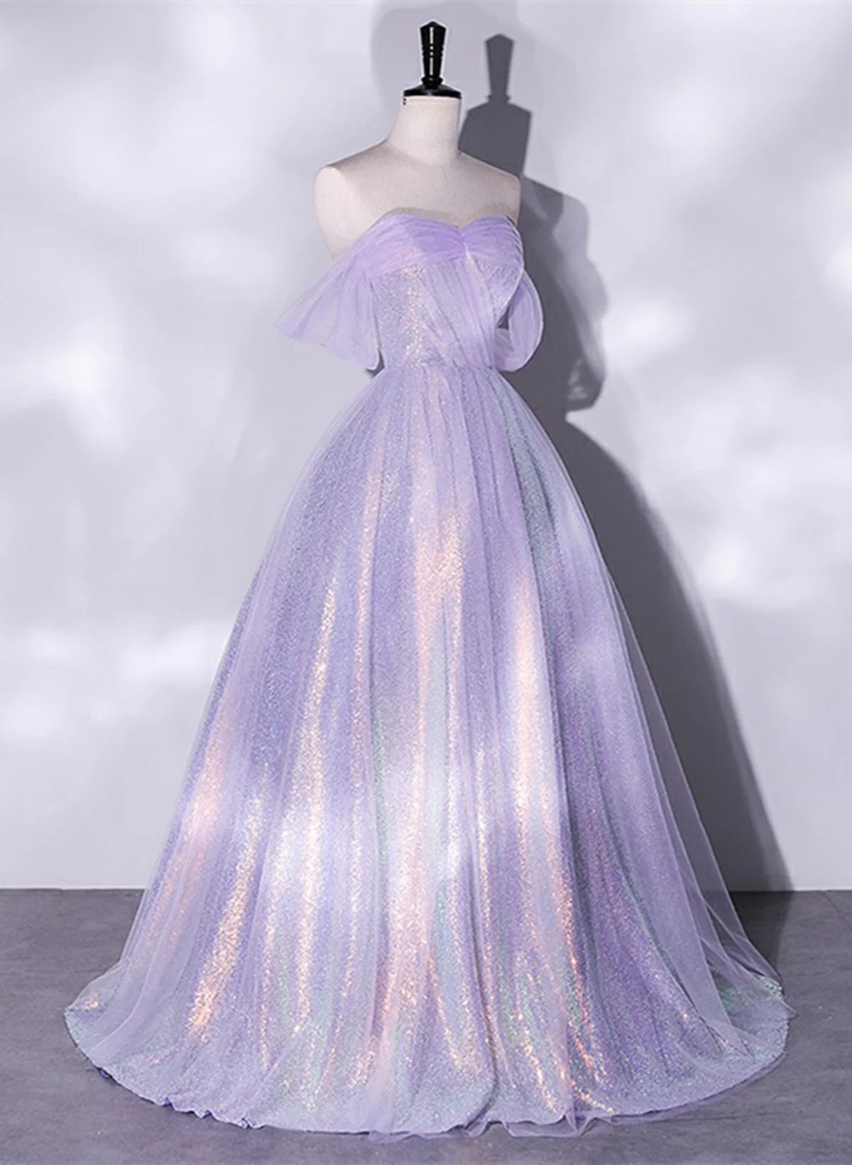 Solvbao Lovely Off Shoulder Lavender Long Party Dress, Cute A-line Tulle Prom Dress - Deanwangkt