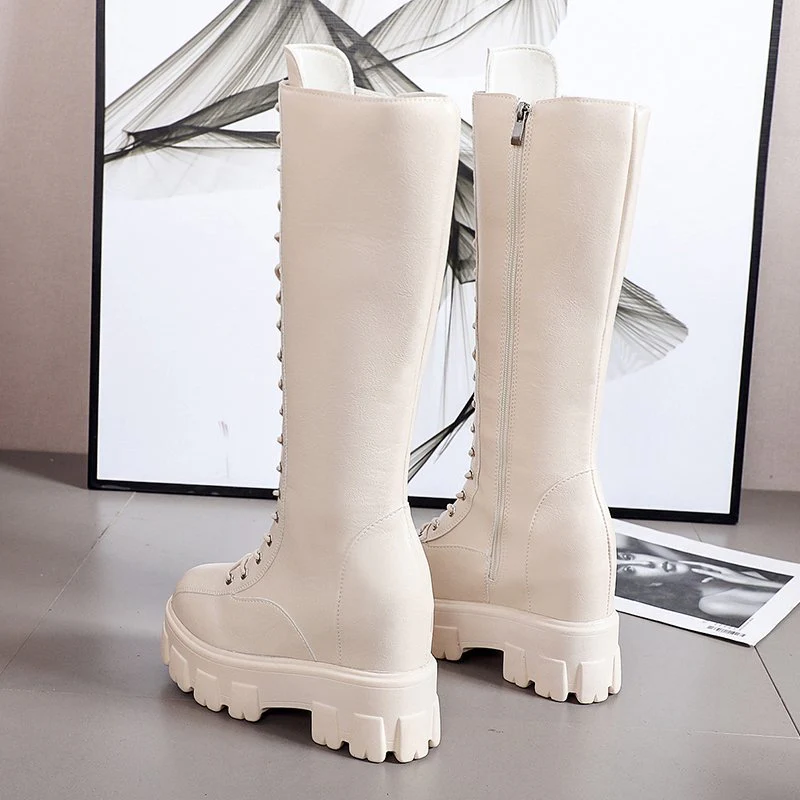 DEANWANGKT Women's Boots High Top  Chunky Platform Pu Over-the-Knee High Boots Women Retro Punk Increasing Long Shoes Woman Shoes - Deanwangkt