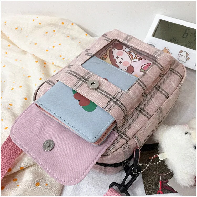 deanwangkt  Japanese Lovely Small Bag Women Plaid Flap New Crossbody Bags Girls Nylon Shoulder Bag Bolsa Feminina Transparent Pocket Bags - Deanwangkt