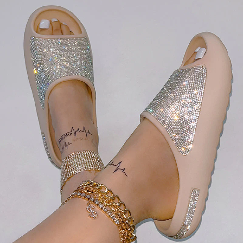 deanwangkt - Apricot Casual Daily Living Patchwork Rhinestone Round Comfortable Shoes - Deanwangkt