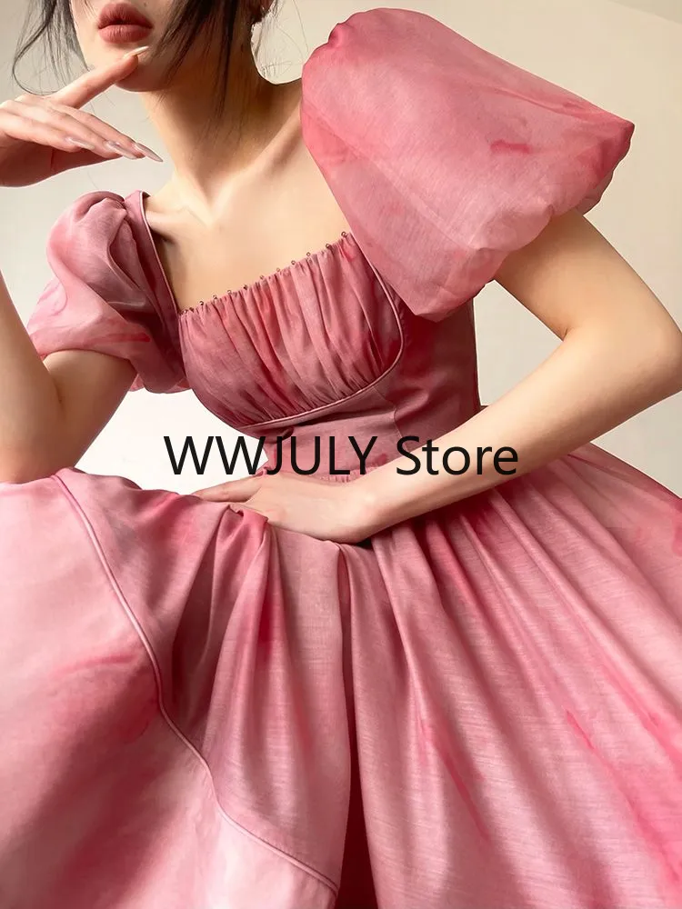 Joskka Short Sleeves Elegant Dress for Women  Fashion Fairy Square Collar Y2k Mini Dress Party Beach Style High Waisted Dress Chic - Deanwangkt