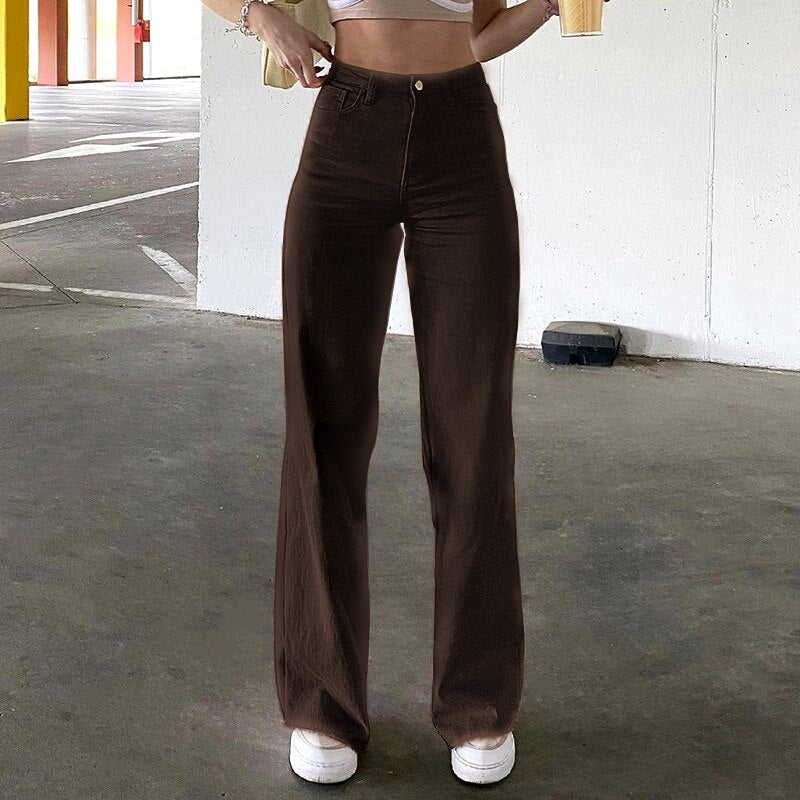 deanwangkt Low Waist Straight Pants Women Casual Trousers Wide Leg Pants Solid Slim Trousers Women Stretch Jeans Fashion Pantalones - Deanwangkt