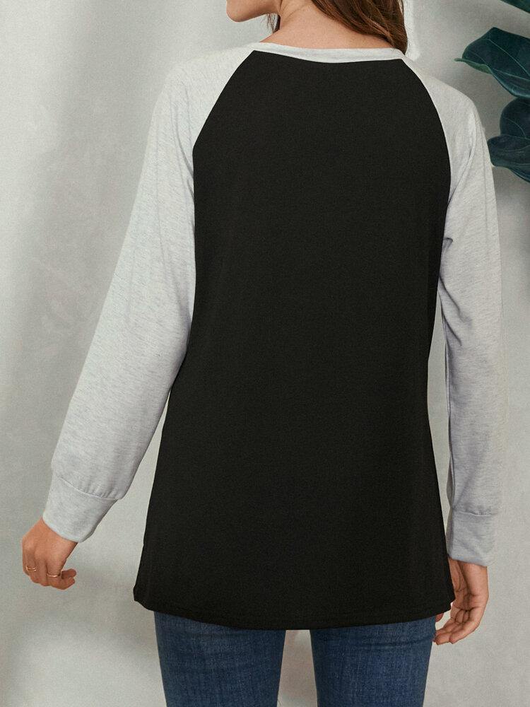 deanwangkt Women Cat Print Round Neck Casual Raglan Sleeve Blouses - Deanwangkt