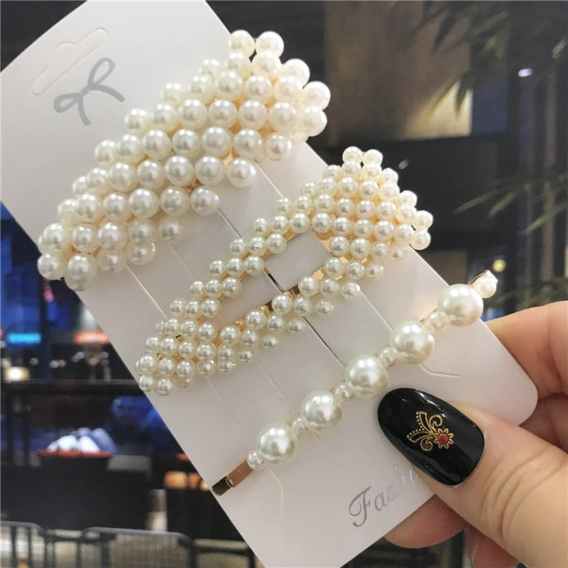 deanwangkt 1Set Handmade Pearls Hair Clips Pin for Women Fashion Geometric Flower Barrettes Headwear Girls Sweet Hairpins Hair Accessorie - Deanwangkt