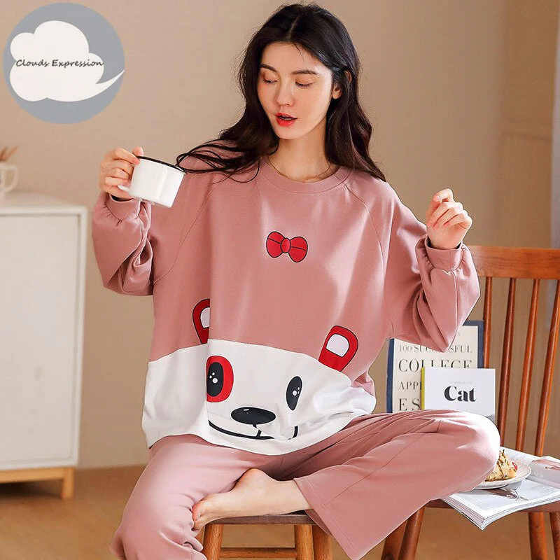 Spring Autumn Women's Sleep Lounge Pajama Long Sleeved Woman Pajama Set Cartoon Pyjamas Cotton Sleepwear M L XL XXL XXXL Fashion - Deanwangkt