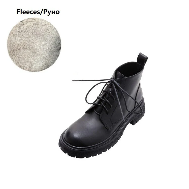 deanwangkt Autumn Boots    NEW Autumn Shoes Women Round Toe Chunky Shoes Split Leather Ankle Boots Lace-up Short Boots for Women Solid Black Winter Boots - Deanwangkt