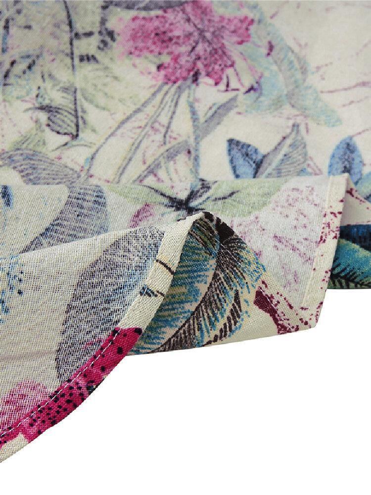 deanwangkt Women Cotton Flower Print Loose Casual Maxi Shirts Dress with Front Pockets - Deanwangkt