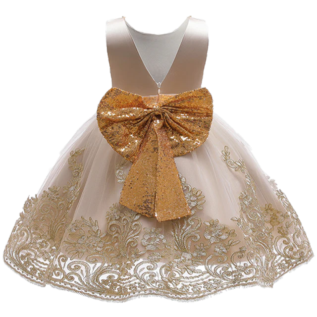 Summer Sequin Big Bow Baby Girl Dress 1st Birthday Party Wedding Dress For Girl Palace Princess Evening Dresses Kid Clothes - Deanwangkt