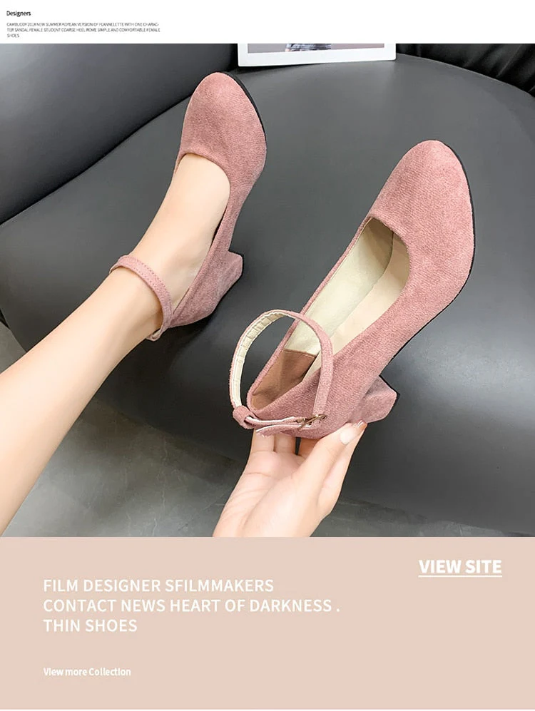 deanwangkt Fashion Women Pumps High Heels Suede Women Shoes Chunky Ankle Work Walking Shoes Sexy Pointed Toe Pumps Ladies Party Shoe - Deanwangkt
