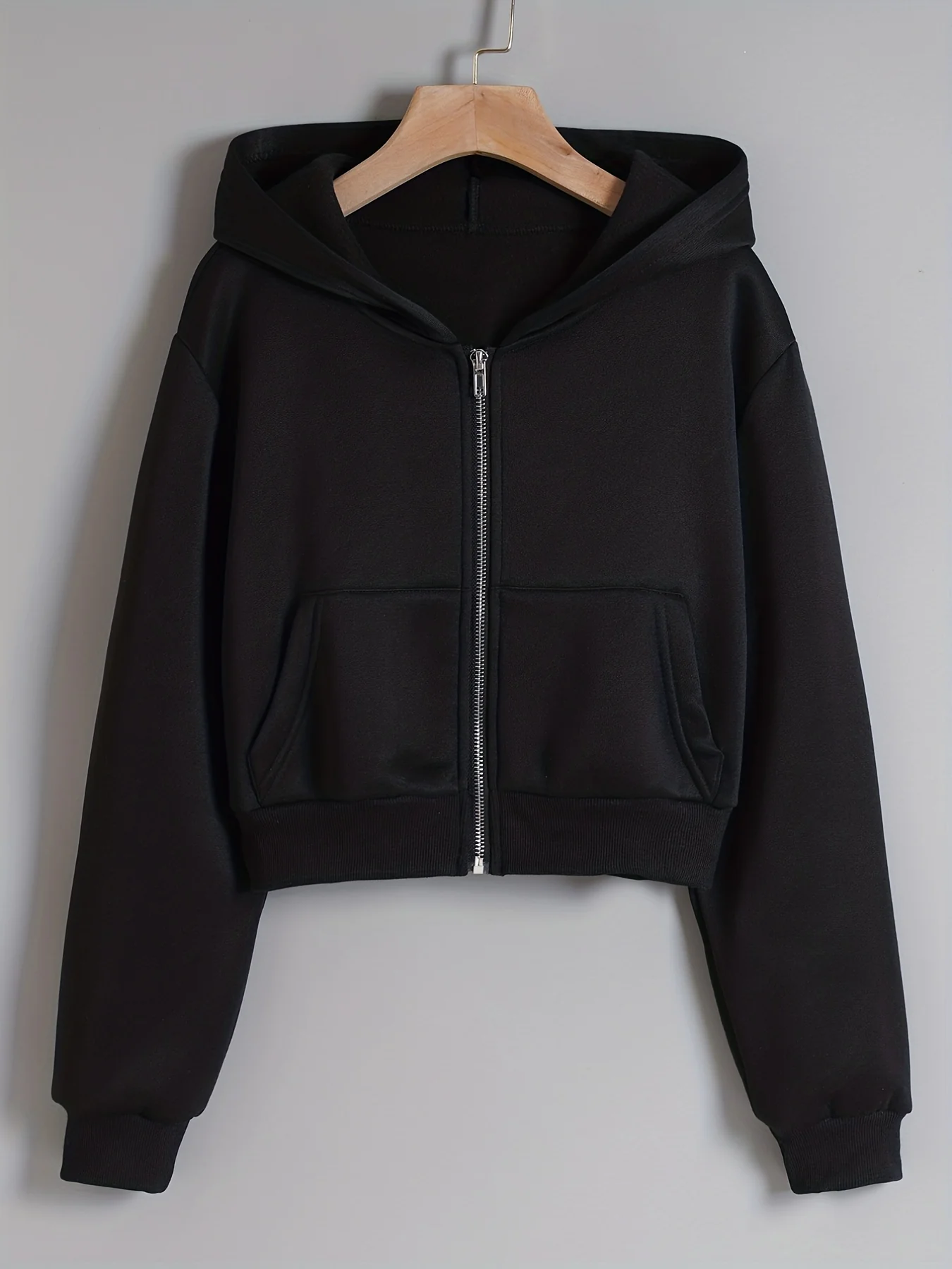 Long Sleeve Crop Hoodies, Zip Up Casual Sweatshirt Jacket, Women's Clothing - Deanwangkt