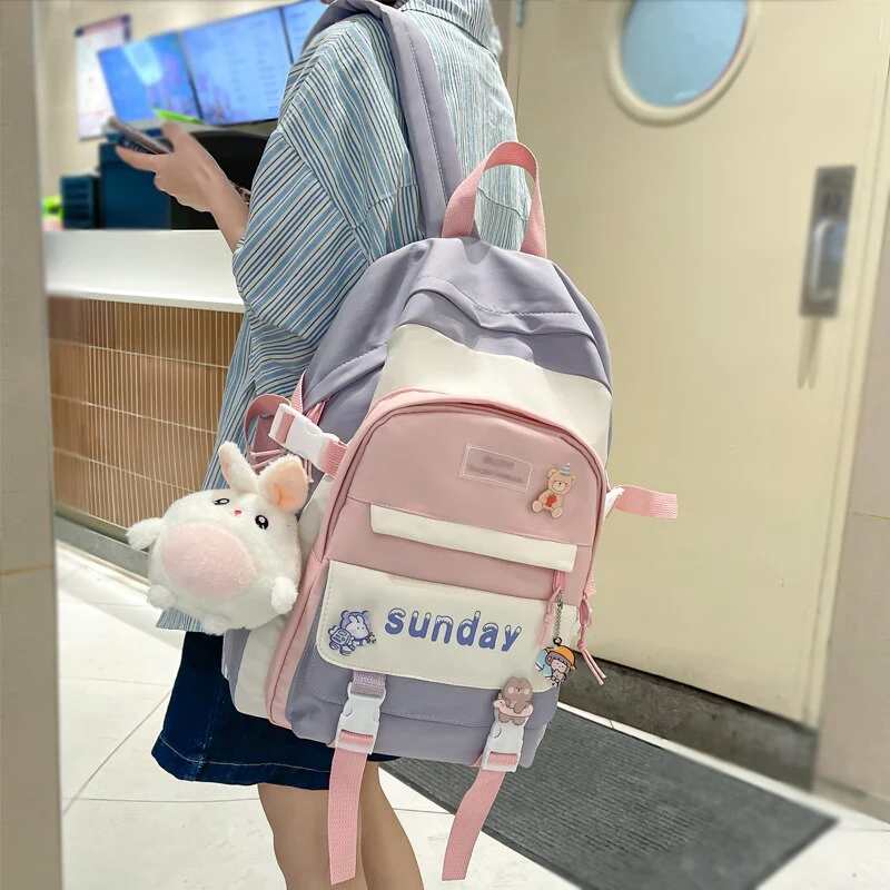 Back to school  Fashion Cute Teens Bookbag Nylon Waterproof Women Backpack Travel Mochila Kawaii Schoolbag for Girls Set Bag Rucksack - Deanwangkt