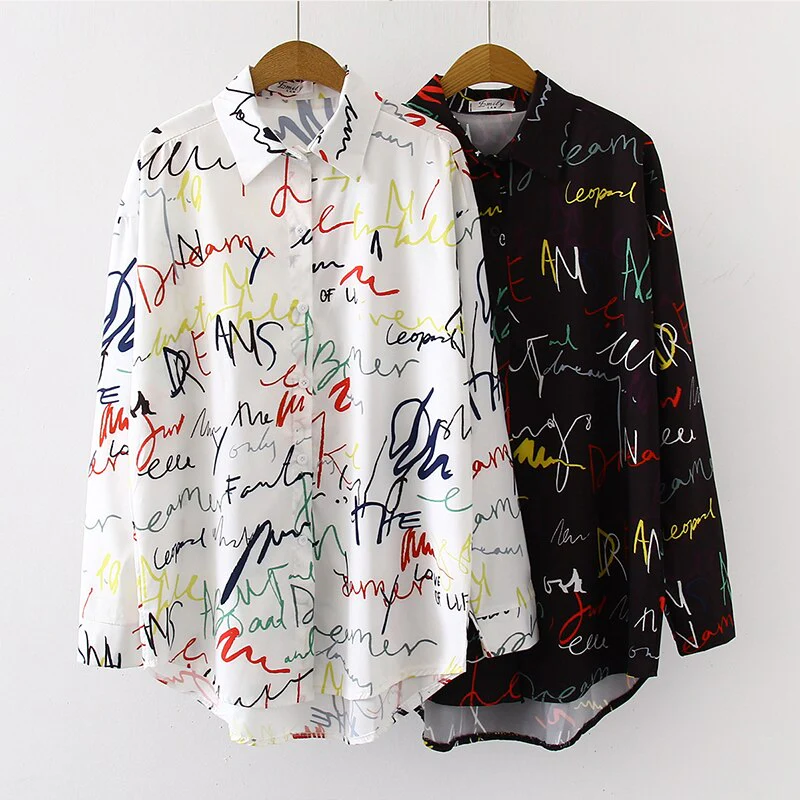 deanwangkt Fashion letter print ladies shirts Women's Blouses  Spring Autumn Long Sleeve Shirts Tops Blusas Mujer - Deanwangkt