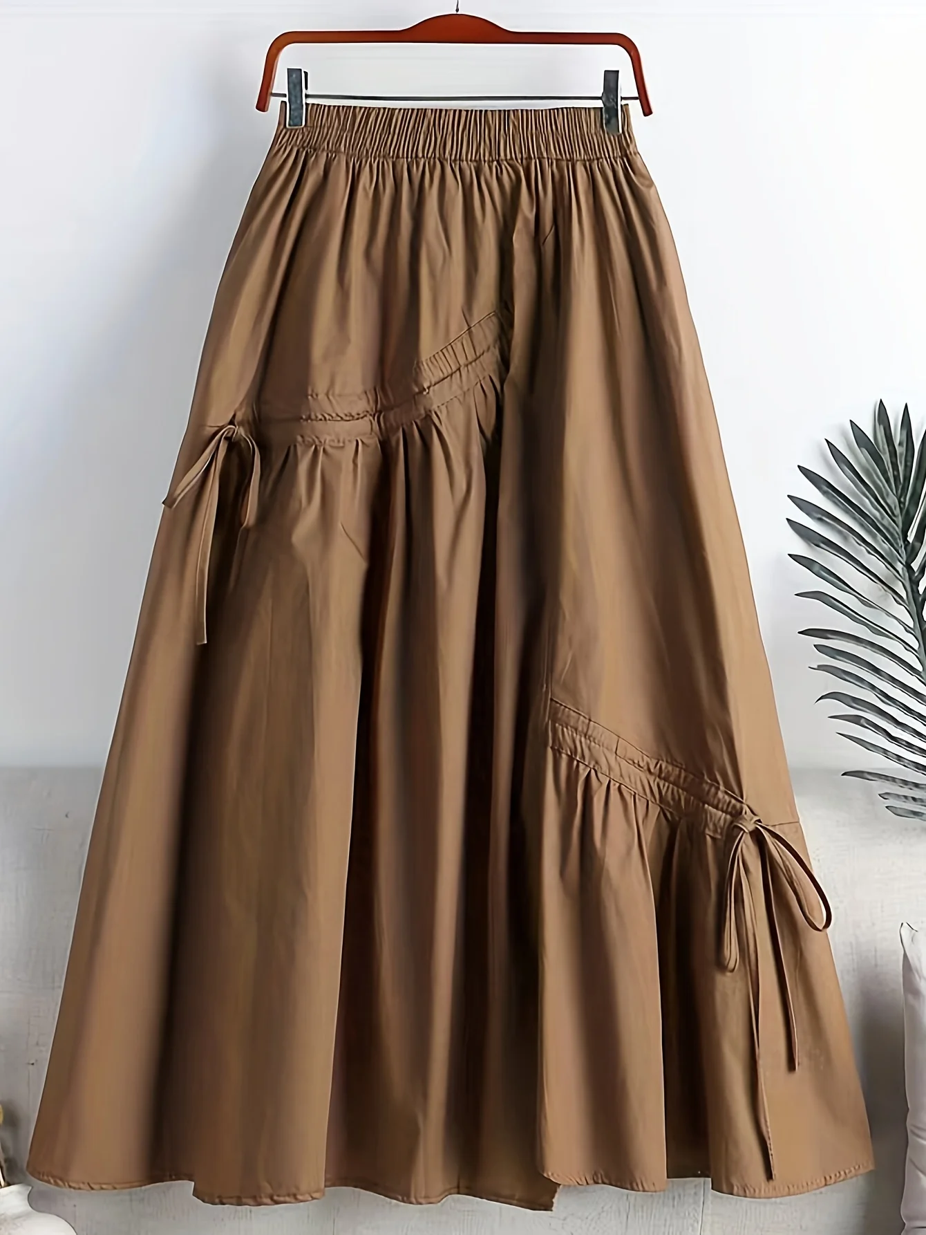 deanwangkt-1 Solid High Waist Skirt, Casual Drawstring A-line Skirt, Women's Clothing - Deanwangkt