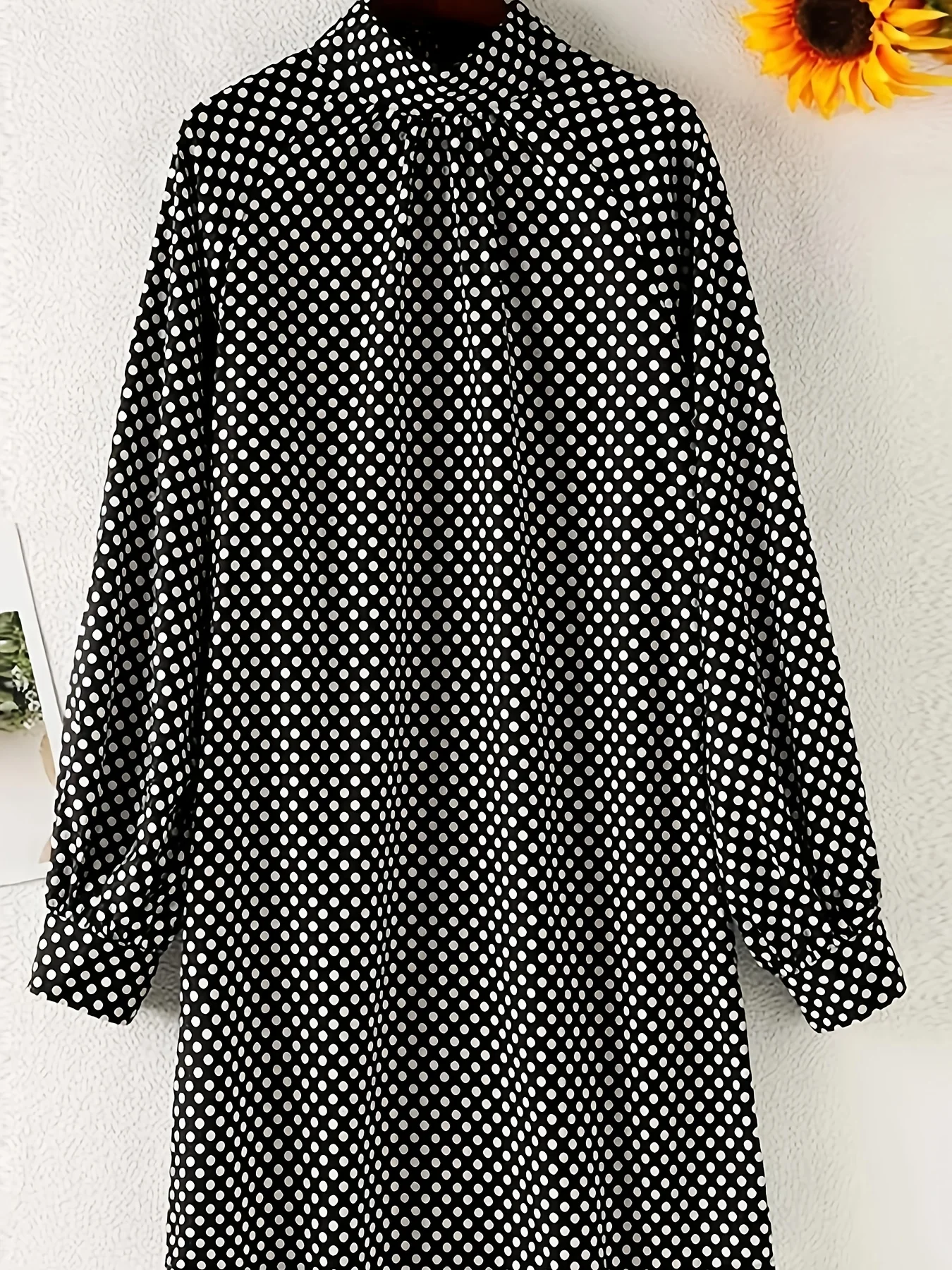 Polka Dot Print Dress, Elegant Tucked Long Sleeve Dress, Women's Clothing - Deanwangkt