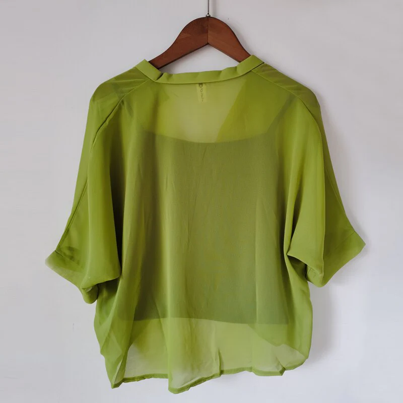 deanwangkt Two Piece Set Leopard Chiffon Shirts Summer Half Sleeve Loose V-Neck Women Casual Blouse Sexy Casual Striped Tops 19483 - Deanwangkt