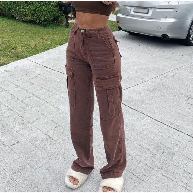 deanwangkt Y2K Low Rise Staright Cargo Jeans Wrap Belt Retro Denim Pants Ruched Drawstring Women Denim Trousers Street Indie Aesthetic Jean - Deanwangkt