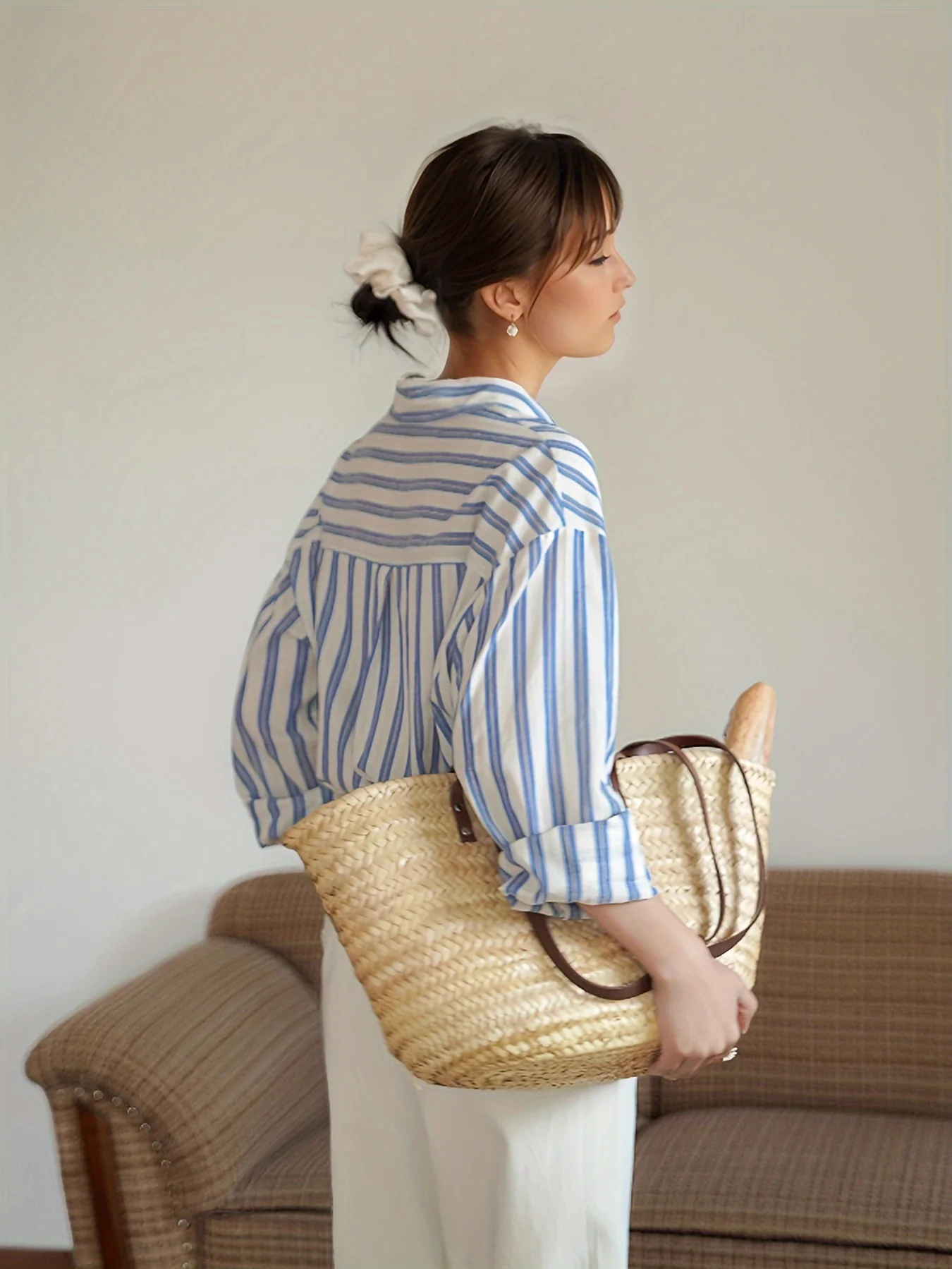 Striped Button Front Shirt, Elegant Long Sleeve Lapel Shirt, Women's Clothing - Deanwangkt