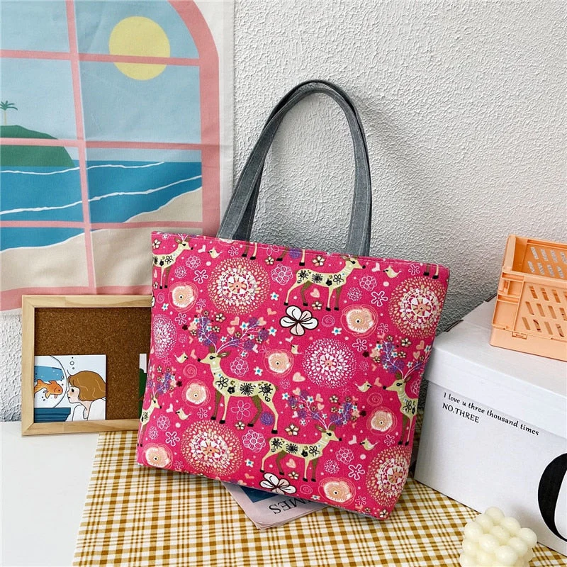 deanwangkt  Fashion Folding Women Big Size Handbag Tote Ladies Casual Flower Printing Canvas Graffiti Shoulder Bag Beach Bolsa Feminina - Deanwangkt