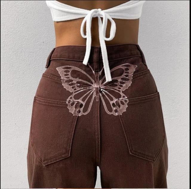 New Women Fashion High Waist  Print Jeans Ladies Casual Stylish Pants Outfits for Shopping Daily Wear - Deanwangkt