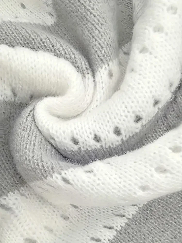 deanwangkt Plus Size Womens Long Sleeve Deep V Neck Zipped Up Hand Knit Striped Sweater Tops Loose Pullover Jumper Tops - Deanwangkt