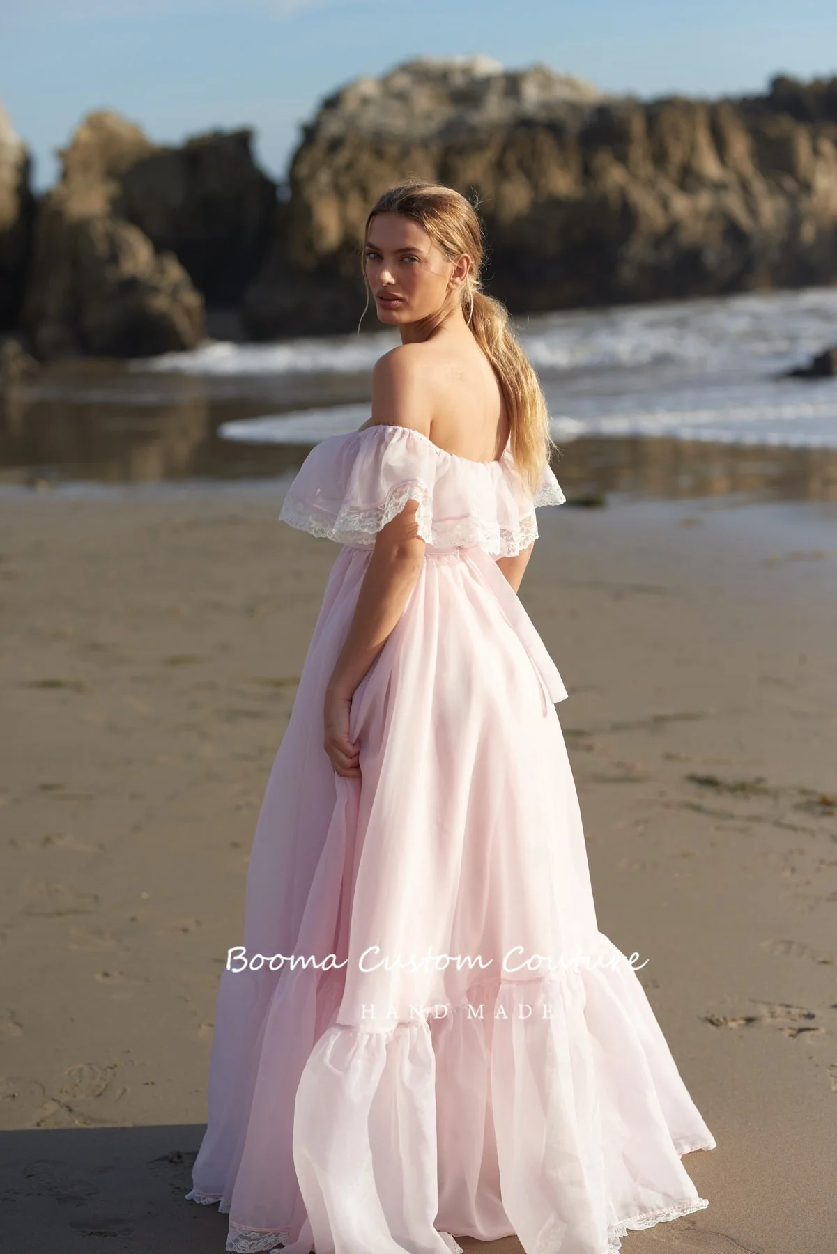 Graduation Gifts Baby Pink Organza Princess Prom Dresses  Off the Shoulder Ruffles A-Line Prom Gowns Open Back Formal Party Dresses - Deanwangkt