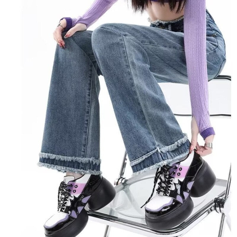 deanwangkt New Summer Light Straight Leg Pants, Artistic Jeans, Trendy Pants, Women's Washable, Trendy, Lazy Buttons, And Versatile Options - Deanwangkt